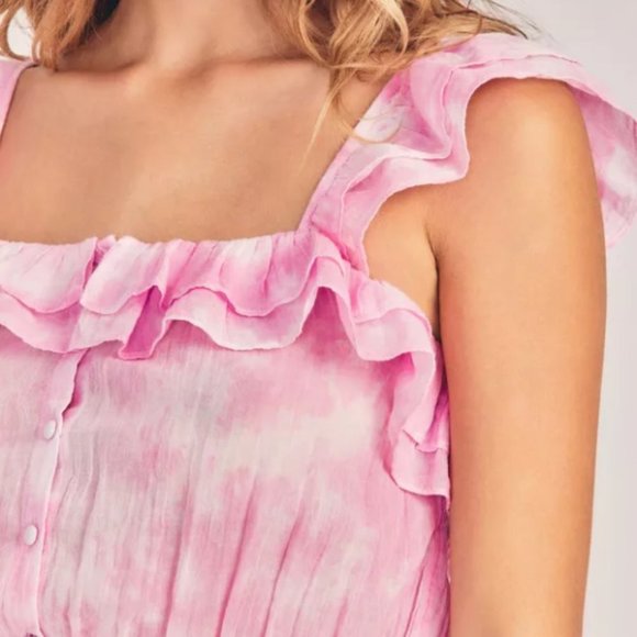 LoveShackFancy 'Marina' Tie-Dye Ruffle-Trim Mini-Dress, Peony Pink - Picture 3 of 9